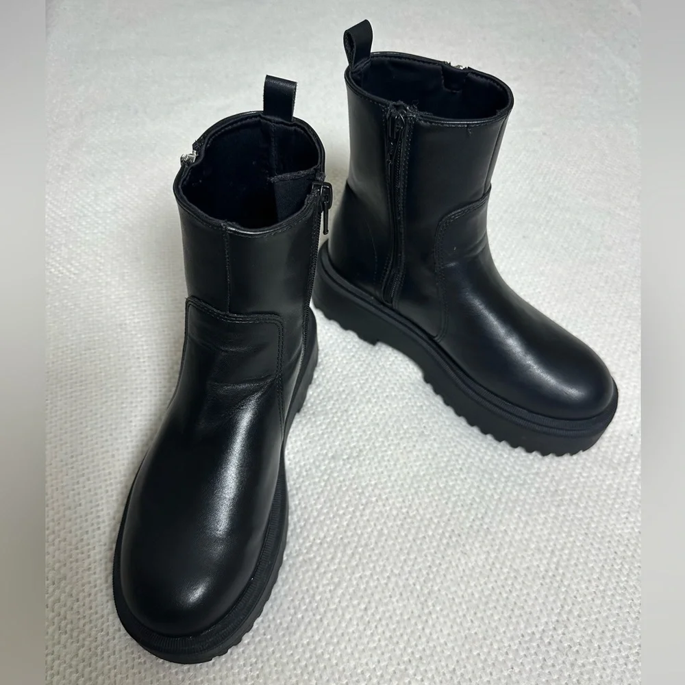 ZARA Black Platform Boots Size 35 / 5 - Big Kids & Women - Double Zip Lug Sole - Picture 5 of 12